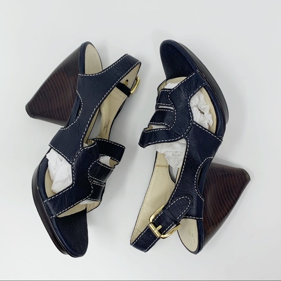 Max Studio Navy Stack Heel Sandal 8.5 - Picture 7 of 8